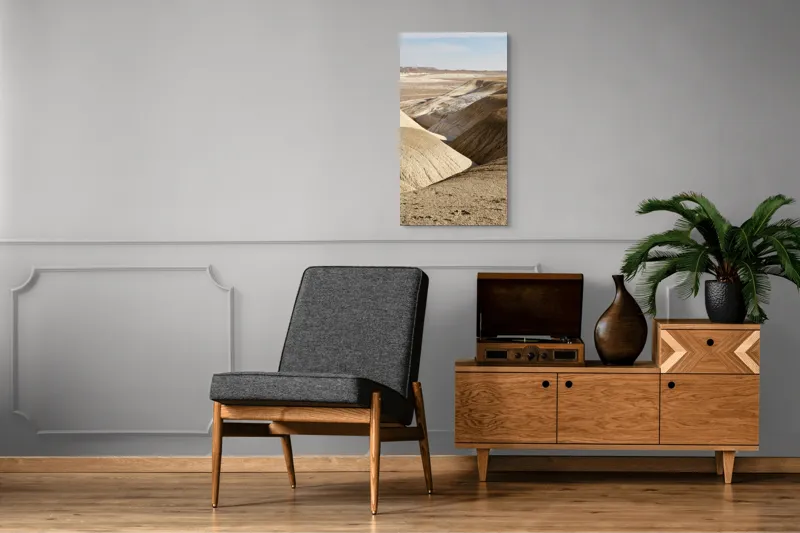 Tablou Canvas, "Peisaj arid cu dealuri albicioase", Vastă, Deșertică, Aridă, Ondulată, Izolată, Selenară, Strălucitoare, Calmă, Eternă, Tăcută, 50 x 90 cm – poza 8
