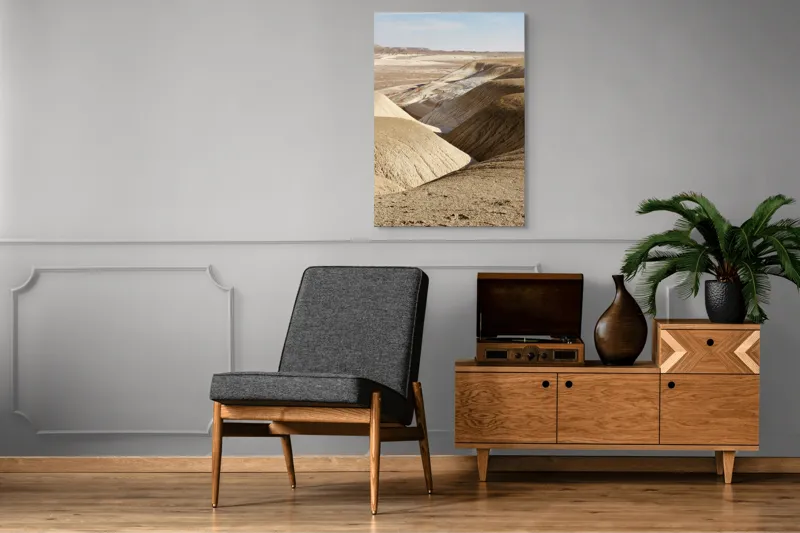 Tablou Canvas, "Peisaj arid cu dealuri albicioase", Vastă, Deșertică, Aridă, Ondulată, Izolată, Selenară, Strălucitoare, Calmă, Eternă, Tăcută, 70 x 100 cm – poza 6