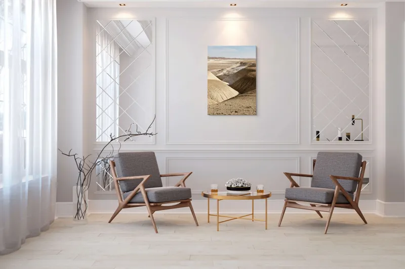 Tablou Canvas, "Peisaj arid cu dealuri albicioase", Vastă, Deșertică, Aridă, Ondulată, Izolată, Selenară, Strălucitoare, Calmă, Eternă, Tăcută, 70 x 100 cm – poza 8