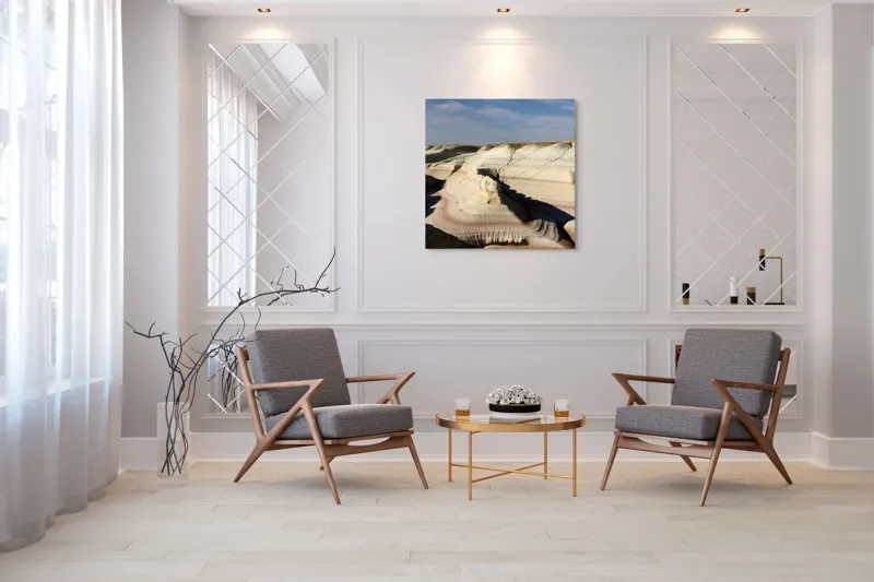 Tablou Canvas, "Pământ sculptat de vânt și timp", Peisaj, Eroziune, Stratificare, Nuanțe, Deșert, Forme, Naturale, Cer, Ușor, Nori., 100 x 100 cm – poza 7