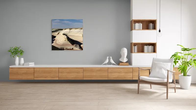 Tablou Canvas, "Pământ sculptat de vânt și timp", Peisaj, Eroziune, Stratificare, Nuanțe, Deșert, Forme, Naturale, Cer, Ușor, Nori., 100 x 100 cm – poza 8