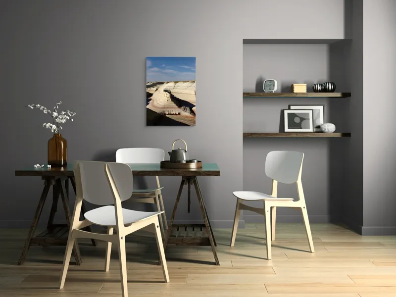 Tablou Canvas, "Pământ sculptat de vânt și timp", Peisaj, Eroziune, Stratificare, Nuanțe, Deșert, Forme, Naturale, Cer, Ușor, Nori., 50 x 70 cm – poza 5