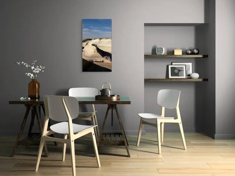 Tablou Canvas, "Pământ sculptat de vânt și timp", Peisaj, Eroziune, Stratificare, Nuanțe, Deșert, Forme, Naturale, Cer, Ușor, Nori., 50 x 90 cm – poza 4