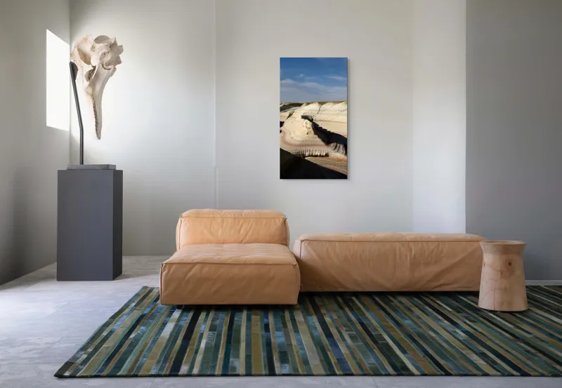 Tablou Canvas, "Pământ sculptat de vânt și timp", Peisaj, Eroziune, Stratificare, Nuanțe, Deșert, Forme, Naturale, Cer, Ușor, Nori., 50 x 90 cm – poza 5
