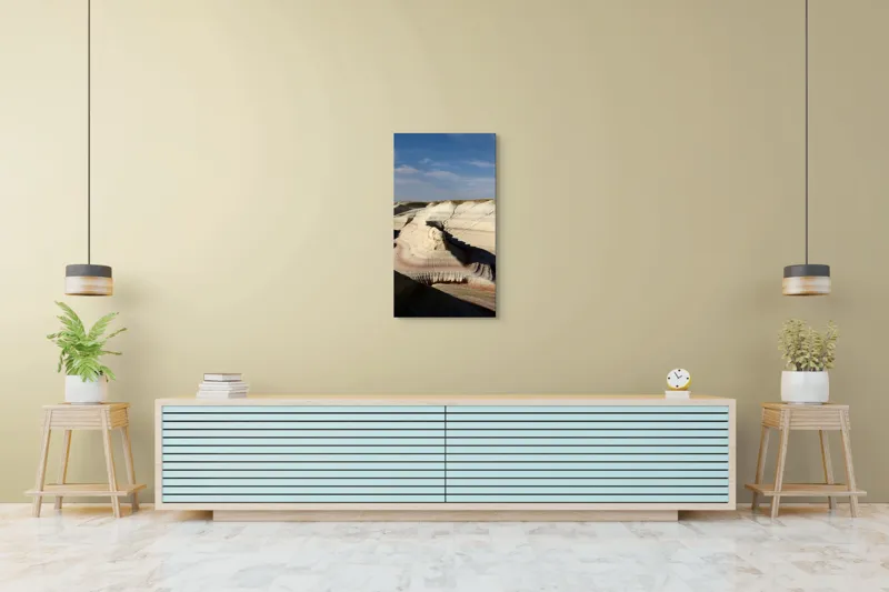 Tablou Canvas, "Pământ sculptat de vânt și timp", Peisaj, Eroziune, Stratificare, Nuanțe, Deșert, Forme, Naturale, Cer, Ușor, Nori., 50 x 90 cm – poza 6