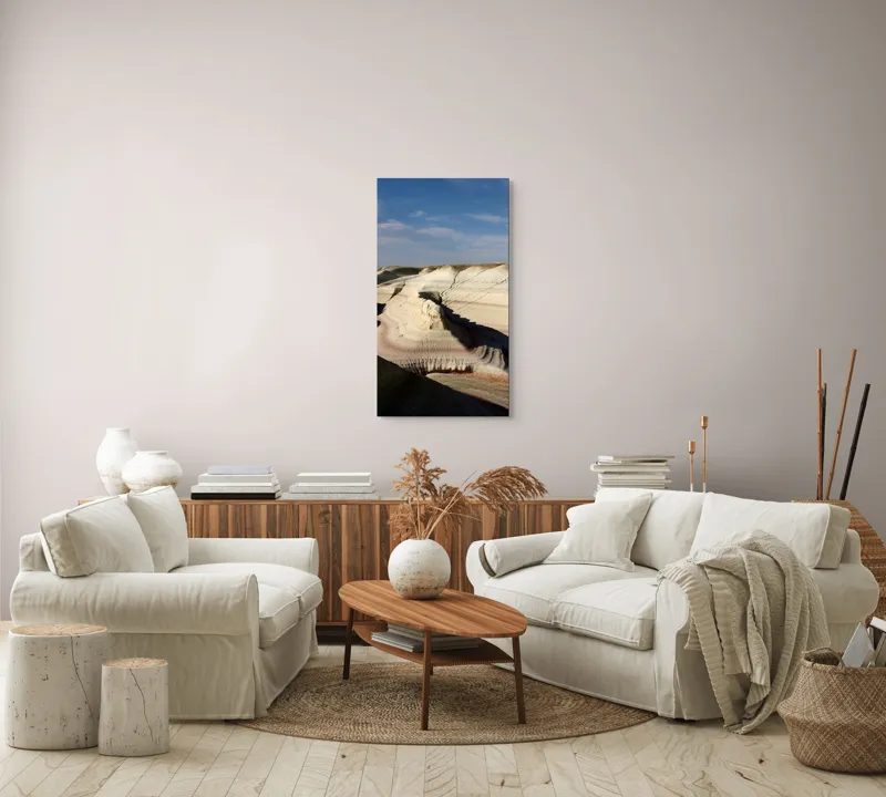 Tablou Canvas, "Pământ sculptat de vânt și timp", Peisaj, Eroziune, Stratificare, Nuanțe, Deșert, Forme, Naturale, Cer, Ușor, Nori., 50 x 90 cm – poza 7