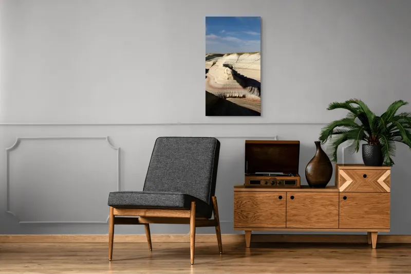 Tablou Canvas, "Pământ sculptat de vânt și timp", Peisaj, Eroziune, Stratificare, Nuanțe, Deșert, Forme, Naturale, Cer, Ușor, Nori., 50 x 90 cm – poza 8