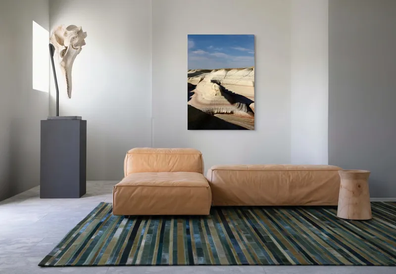 Tablou Canvas, "Pământ sculptat de vânt și timp", Peisaj, Eroziune, Stratificare, Nuanțe, Deșert, Forme, Naturale, Cer, Ușor, Nori., 70 x 100 cm – poza 7