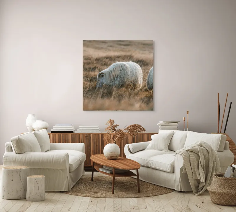 Tablou Canvas, "Oile pașnice în amurg auriu", I don't know who these animals are., 100 x 100 cm – poza 3