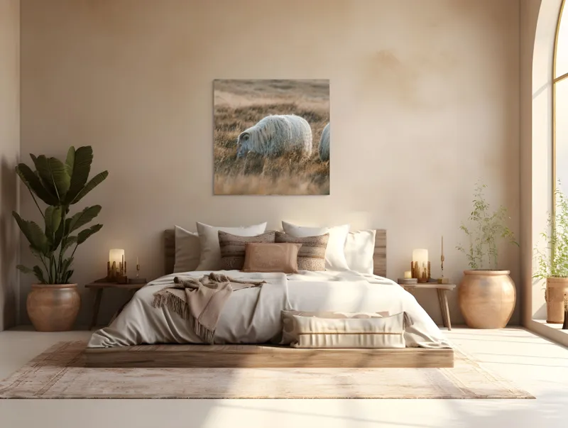 Tablou Canvas, "Oile pașnice în amurg auriu", I don't know who these animals are., 100 x 100 cm – poza 4