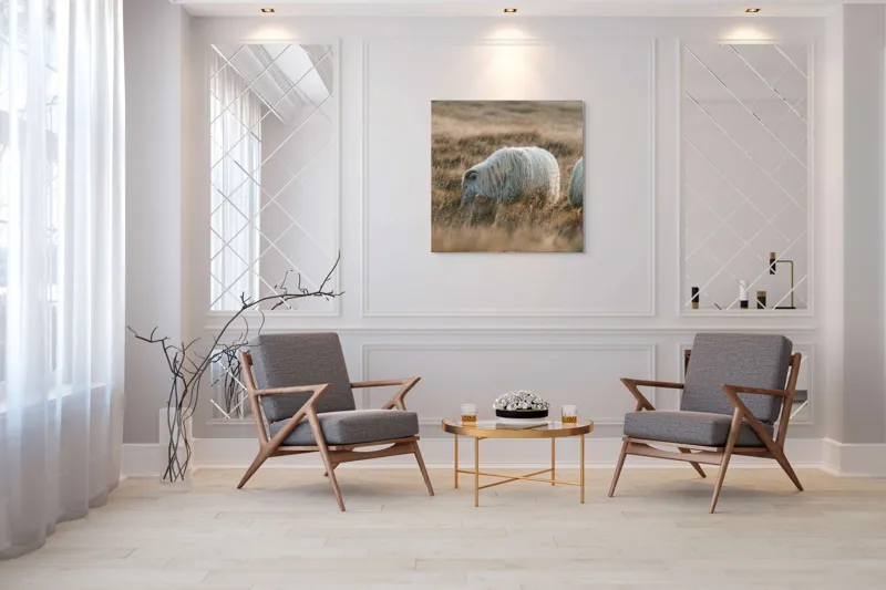 Tablou Canvas, "Oile pașnice în amurg auriu", I don't know who these animals are., 100 x 100 cm – poza 7