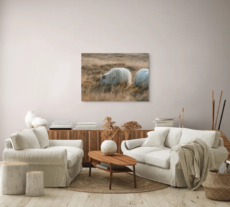 Tablou Canvas, "Oile pașnice în amurg auriu", I don't know who these animals are., 100 x 70 cm – poza 3
