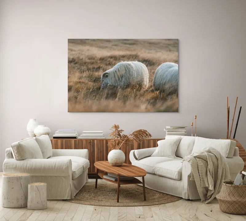 Tablou Canvas, "Oile pașnice în amurg auriu", I don't know who these animals are., 150 x 100 cm – poza 3