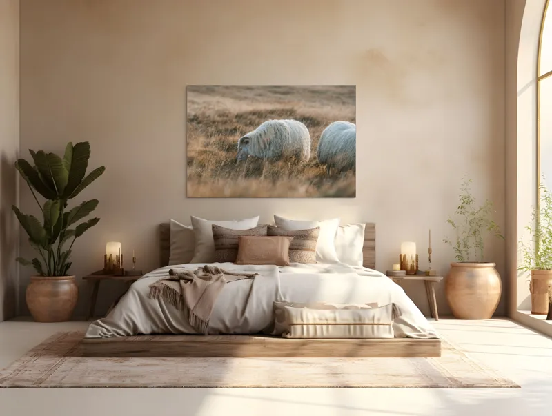 Tablou Canvas, "Oile pașnice în amurg auriu", I don't know who these animals are., 150 x 100 cm – poza 4