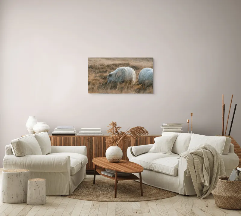 Tablou Canvas, "Oile pașnice în amurg auriu", I don't know who these animals are., 90 x 50 cm – poza 4