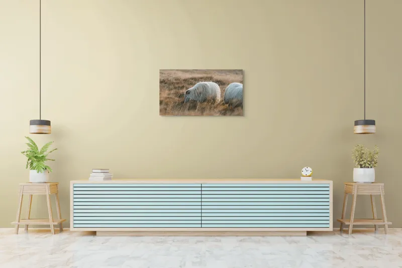 Tablou Canvas, "Oile pașnice în amurg auriu", I don't know who these animals are., 90 x 50 cm – poza 5
