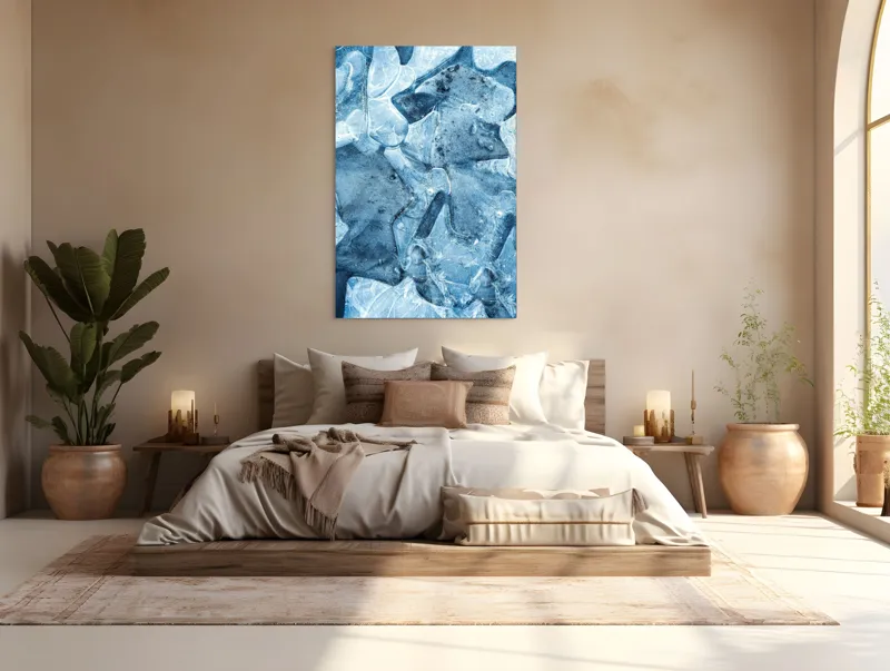 Tablou Canvas, "Ghețuri abstracte în albastru cristal", Înghețat, Translucid, Abstracție, Textură, Strălucitor, Rece, Forme, Etalează, Liniștit, Crăpături, 100 x 150 cm – poza 3