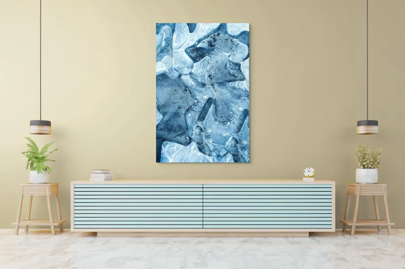 Tablou Canvas, "Ghețuri abstracte în albastru cristal", Înghețat, Translucid, Abstracție, Textură, Strălucitor, Rece, Forme, Etalează, Liniștit, Crăpături, 100 x 150 cm – poza 4