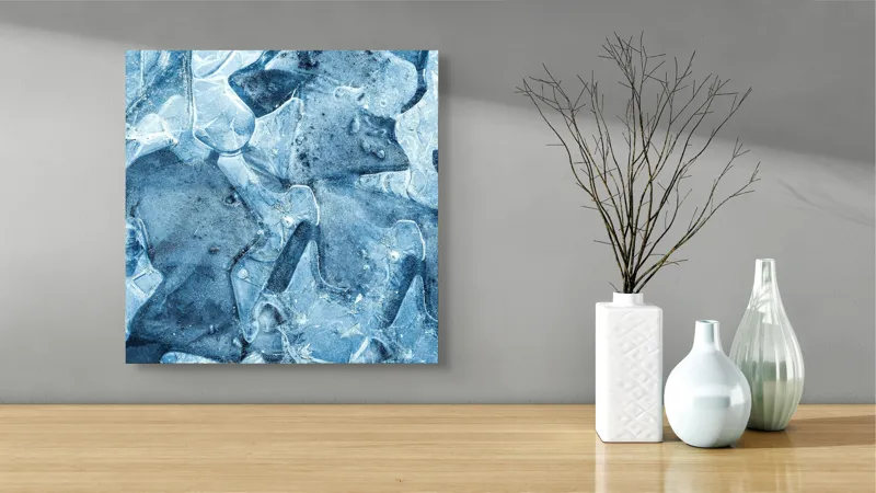 Tablou Canvas, "Ghețuri abstracte în albastru cristal", Înghețat, Translucid, Abstracție, Textură, Strălucitor, Rece, Forme, Etalează, Liniștit, Crăpături, 50 x 50 cm – poza 3