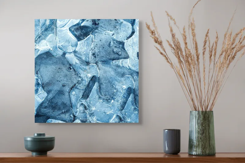 Tablou Canvas, "Ghețuri abstracte în albastru cristal", Înghețat, Translucid, Abstracție, Textură, Strălucitor, Rece, Forme, Etalează, Liniștit, Crăpături, 50 x 50 cm – poza 4