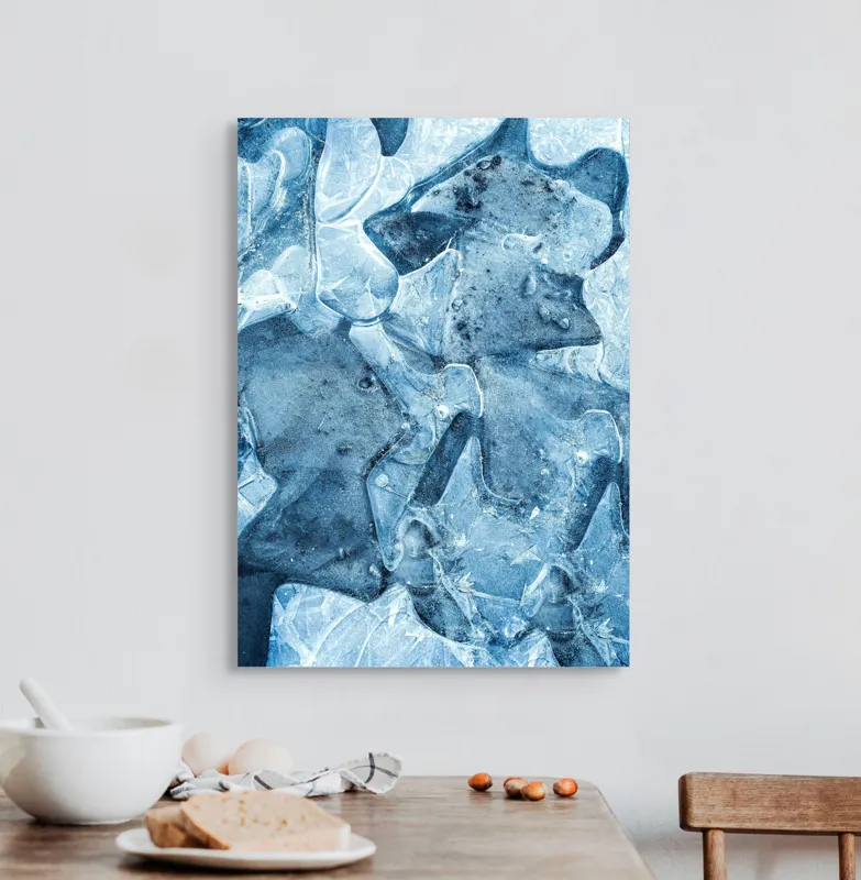 Tablou Canvas, "Ghețuri abstracte în albastru cristal", Înghețat, Translucid, Abstracție, Textură, Strălucitor, Rece, Forme, Etalează, Liniștit, Crăpături, 50 x 70 cm – poza 3
