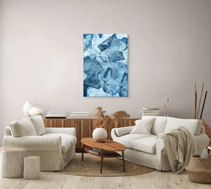 Tablou Canvas, "Ghețuri abstracte în albastru cristal", Înghețat, Translucid, Abstracție, Textură, Strălucitor, Rece, Forme, Etalează, Liniștit, Crăpături, 70 x 100 cm – poza 4