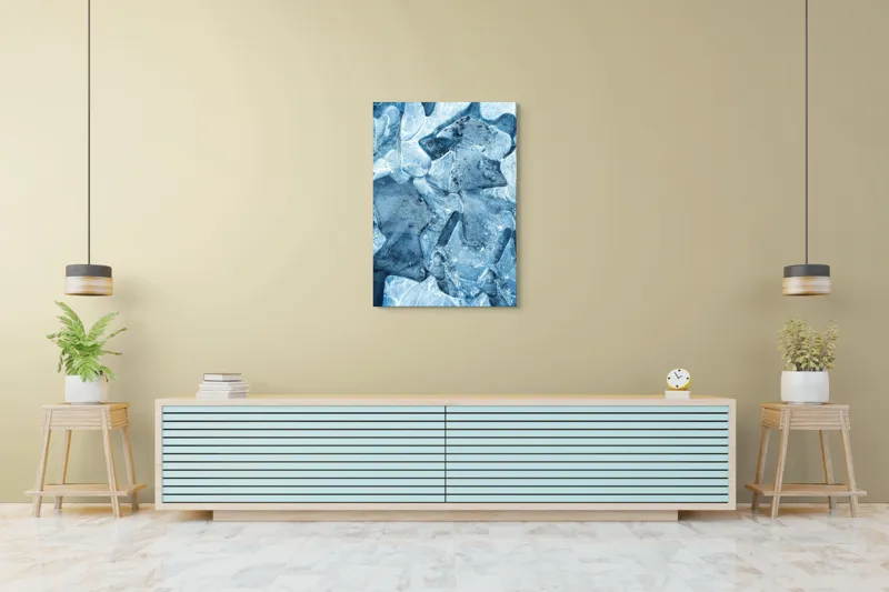 Tablou Canvas, "Ghețuri abstracte în albastru cristal", Înghețat, Translucid, Abstracție, Textură, Strălucitor, Rece, Forme, Etalează, Liniștit, Crăpături, 70 x 100 cm – poza 5