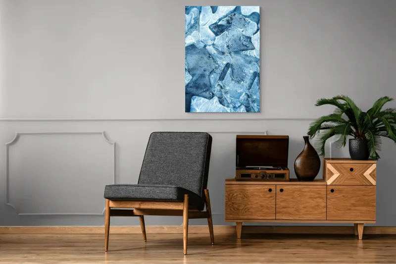 Tablou Canvas, "Ghețuri abstracte în albastru cristal", Înghețat, Translucid, Abstracție, Textură, Strălucitor, Rece, Forme, Etalează, Liniștit, Crăpături, 70 x 100 cm – poza 6