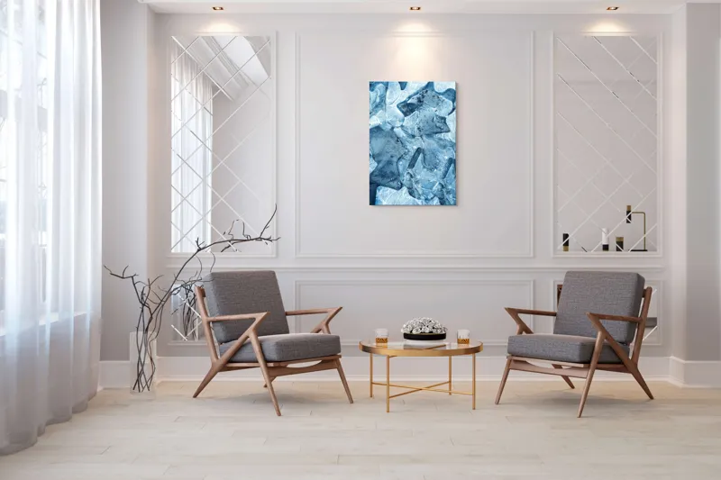 Tablou Canvas, "Ghețuri abstracte în albastru cristal", Înghețat, Translucid, Abstracție, Textură, Strălucitor, Rece, Forme, Etalează, Liniștit, Crăpături, 70 x 100 cm – poza 8