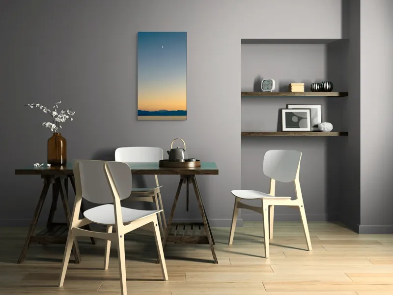 Tablou Canvas, "Lună peste orizontul albastru-auriu", Lună, Cer, Amurg, Munți, Lumină, Siluetă, Calm, Răsărit, Frumusețe, 50 x 90 cm – poza 4