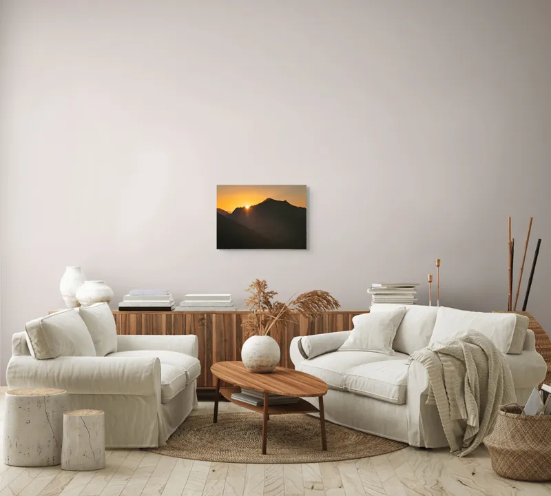 Tablou Canvas, "Răsărit peste munții întunecați", Apus, Munți, Siluete, Lumină, Cer, Portocaliu, Culori, Peisaj, Natură, Umbre, 54 x 39 cm – poza 5