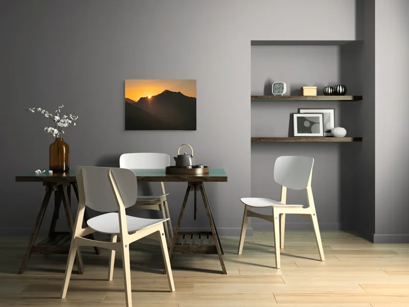 Tablou Canvas, "Răsărit peste munții întunecați", Apus, Munți, Siluete, Lumină, Cer, Portocaliu, Culori, Peisaj, Natură, Umbre, 70 x 50 cm – poza 5