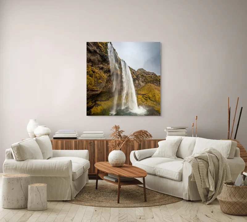Tablou Canvas, "Cascada din inima naturii misterioase", Cascadă, Ploiestic, Piatre, Vegetație, Cer, Apă, Natură, Spectaculos, Verde, Noros, 100 x 100 cm – poza 3