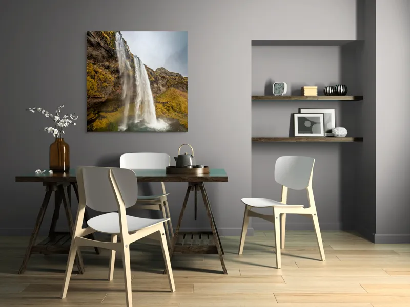 Tablou Canvas, "Cascada din inima naturii misterioase", Cascadă, Ploiestic, Piatre, Vegetație, Cer, Apă, Natură, Spectaculos, Verde, Noros, 100 x 100 cm – poza 6