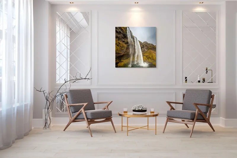Tablou Canvas, "Cascada din inima naturii misterioase", Cascadă, Ploiestic, Piatre, Vegetație, Cer, Apă, Natură, Spectaculos, Verde, Noros, 100 x 100 cm – poza 7