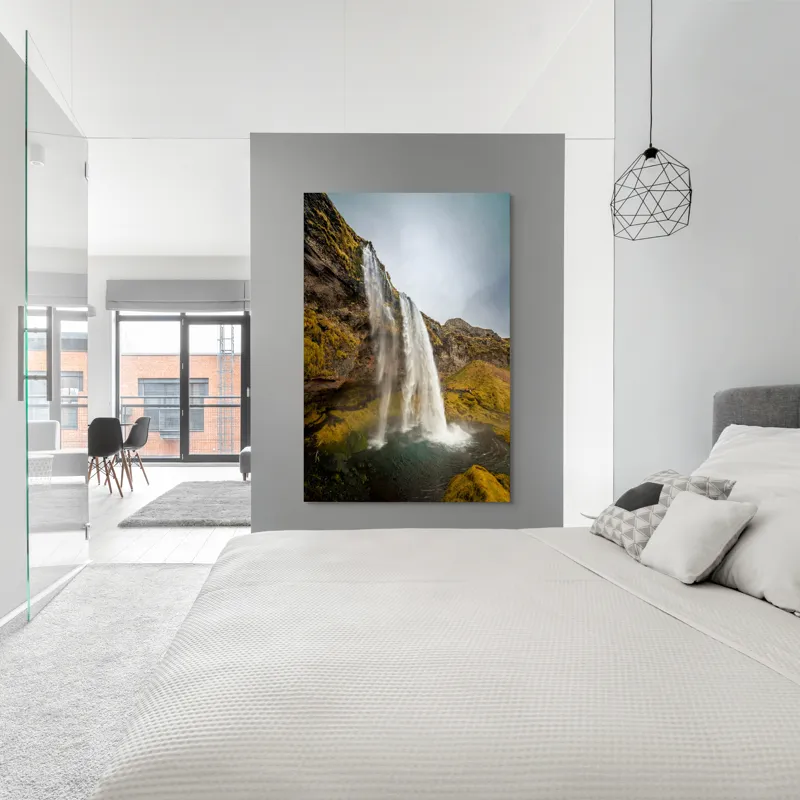 Tablou Canvas, "Cascada din inima naturii misterioase", Cascadă, Ploiestic, Piatre, Vegetație, Cer, Apă, Natură, Spectaculos, Verde, Noros, 100 x 150 cm – poza 5