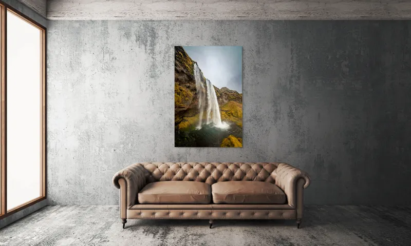 Tablou Canvas, "Cascada din inima naturii misterioase", Cascadă, Ploiestic, Piatre, Vegetație, Cer, Apă, Natură, Spectaculos, Verde, Noros, 100 x 150 cm – poza 6