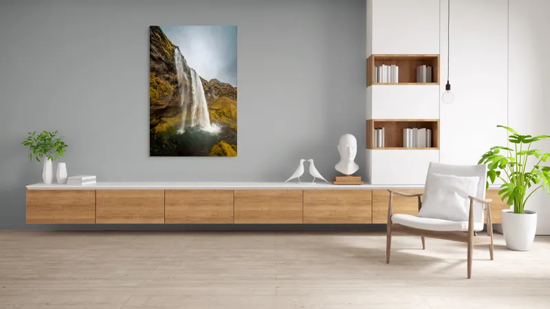 Tablou Canvas, "Cascada din inima naturii misterioase", Cascadă, Ploiestic, Piatre, Vegetație, Cer, Apă, Natură, Spectaculos, Verde, Noros, 100 x 150 cm – poza 8