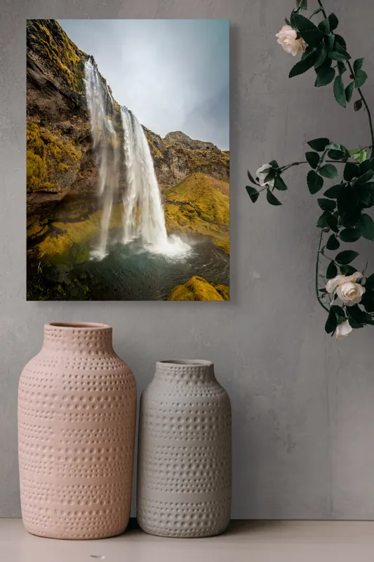 Tablou Canvas, "Cascada din inima naturii misterioase", Cascadă, Ploiestic, Piatre, Vegetație, Cer, Apă, Natură, Spectaculos, Verde, Noros, 39 x 54 cm – poza 6