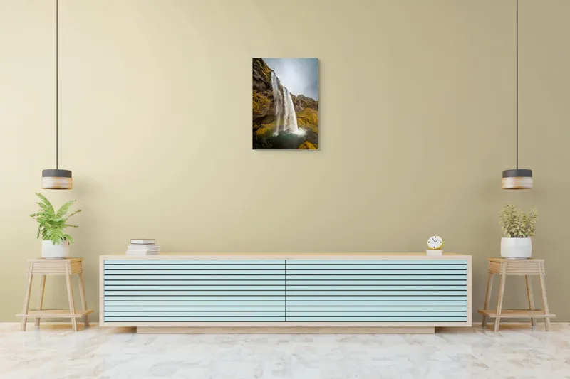 Tablou Canvas, "Cascada din inima naturii misterioase", Cascadă, Ploiestic, Piatre, Vegetație, Cer, Apă, Natură, Spectaculos, Verde, Noros, 50 x 70 cm – poza 6