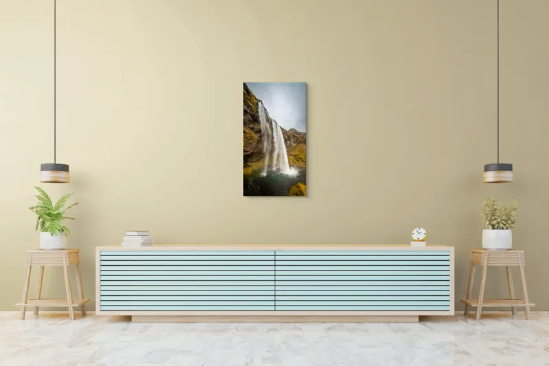 Tablou Canvas, "Cascada din inima naturii misterioase", Cascadă, Ploiestic, Piatre, Vegetație, Cer, Apă, Natură, Spectaculos, Verde, Noros, 50 x 90 cm – poza 6