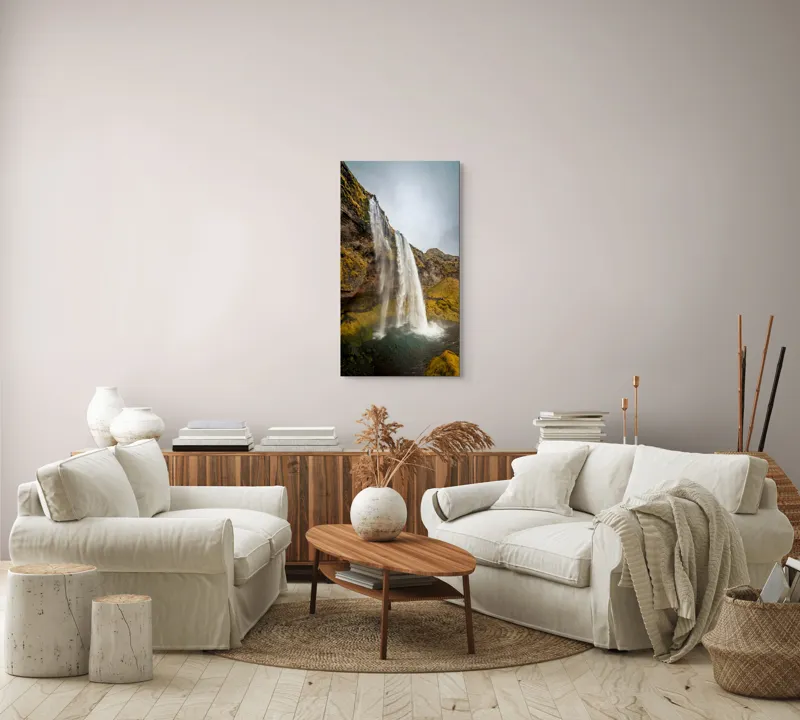 Tablou Canvas, "Cascada din inima naturii misterioase", Cascadă, Ploiestic, Piatre, Vegetație, Cer, Apă, Natură, Spectaculos, Verde, Noros, 50 x 90 cm – poza 7