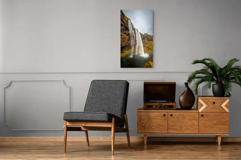Tablou Canvas, "Cascada din inima naturii misterioase", Cascadă, Ploiestic, Piatre, Vegetație, Cer, Apă, Natură, Spectaculos, Verde, Noros, 50 x 90 cm – poza 8