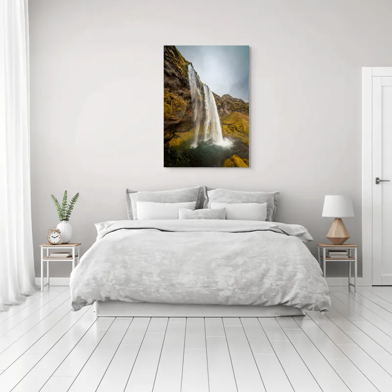 Tablou Canvas, "Cascada din inima naturii misterioase", Cascadă, Ploiestic, Piatre, Vegetație, Cer, Apă, Natură, Spectaculos, Verde, Noros, 70 x 100 cm – poza 3