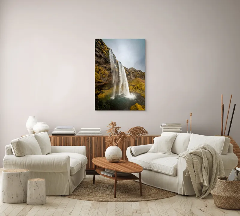 Tablou Canvas, "Cascada din inima naturii misterioase", Cascadă, Ploiestic, Piatre, Vegetație, Cer, Apă, Natură, Spectaculos, Verde, Noros, 70 x 100 cm – poza 4