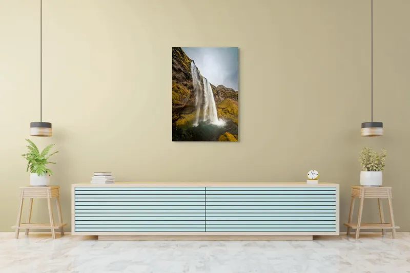 Tablou Canvas, "Cascada din inima naturii misterioase", Cascadă, Ploiestic, Piatre, Vegetație, Cer, Apă, Natură, Spectaculos, Verde, Noros, 70 x 100 cm – poza 5