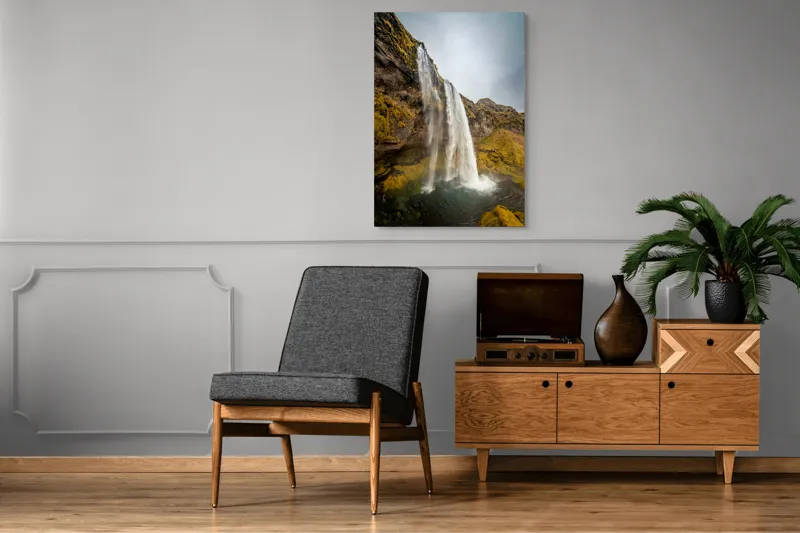 Tablou Canvas, "Cascada din inima naturii misterioase", Cascadă, Ploiestic, Piatre, Vegetație, Cer, Apă, Natură, Spectaculos, Verde, Noros, 70 x 100 cm – poza 6