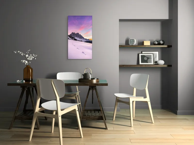 Tablou Canvas, "Urmele tăcute din zori montane", Apus, Munți, Zăpadă, Urme, Cer, Violet, Roz, Peisaj, Tranquil, Natură, 50 x 90 cm – poza 4