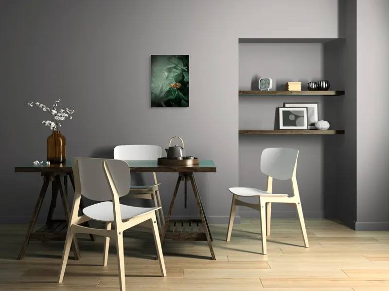 Tablou Canvas, "Fluturele auriu pe frunza verde", Fluture, Verdeață, Frunze, Delicat, Natură, Contrast, Fragil, Lumină, 39 x 54 cm – poza 7