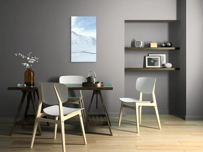 Tablou Canvas, "Drum serpuind printre munți înzăpeziți", Alb, Montan, Iarnă, Serpentină, Cer, Nori, Peisaj, Vârfuri, Zăpadă, Liniște, 50 x 90 cm – poza 4